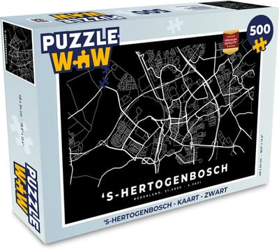 Puzzel 's-Hertogenbosch - Kaart - Zwart - Legpuzzel - Puzzel 500 stukjes