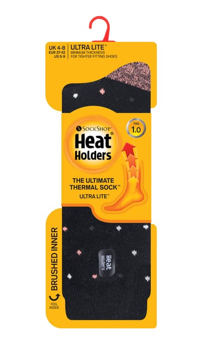Heat Holders Dames Ultra Lite thermo geklede sokken - Zwart Spots (Bes)