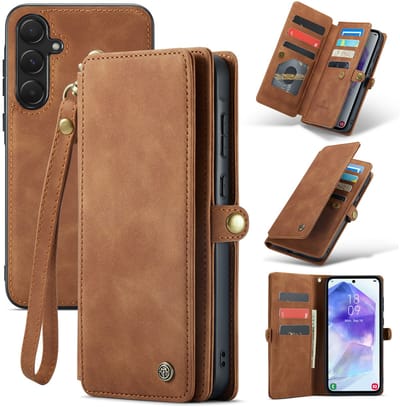 Casemania Hoesje Geschikt voor Samsung Galaxy A56 - Sienna Brown - 2 in 1 Portemonnee Book Case met Extra Vakken
