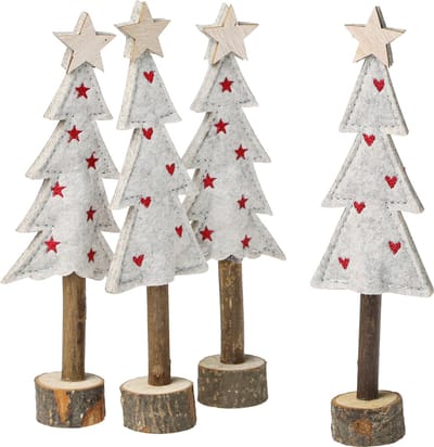 Kerstboomversiering vilt ster hart beige rood H21cm 4 stuks, 4 Stück