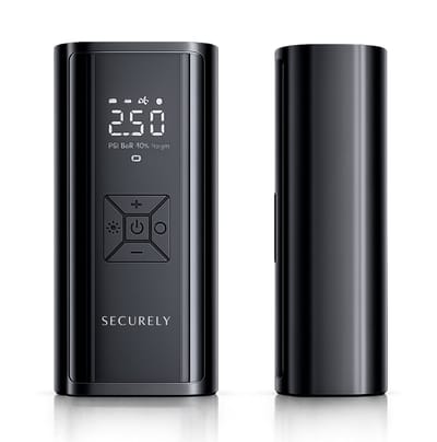 Securely Elektrische Luchtcompressor 150 PSI – Draagbare Bandenpomp met Automatische Stop en Digitaal Display – USB-C Oplaadbaar – LED Noodverlichting – voor Auto, Motor, Fiets, Ballen en Kleine Opblaasproducten
