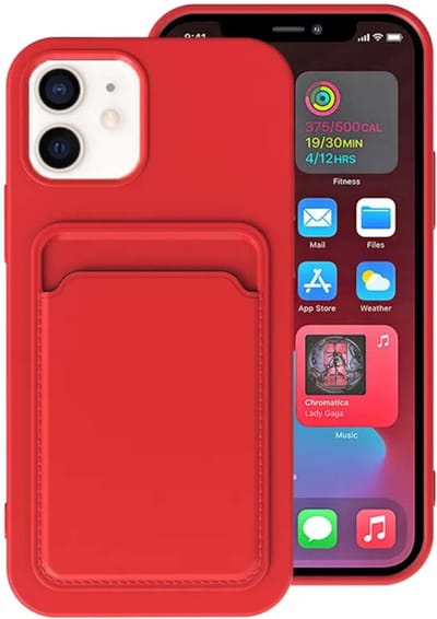 Smartphonica iPhone 12/12 Pro siliconen hoesje met pashouder - Rood geschikt voor iPhone 12;iPhone 12 Pro