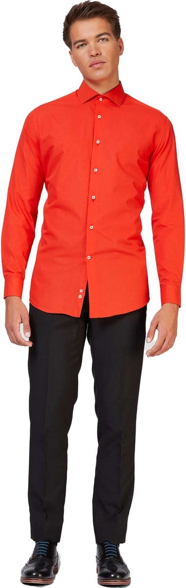 OppoSuits Red Devil Shirt - Heren Overhemd - Carnavalskleding - Casual Effen Gekleurd - Rood - Maat EU 35/36