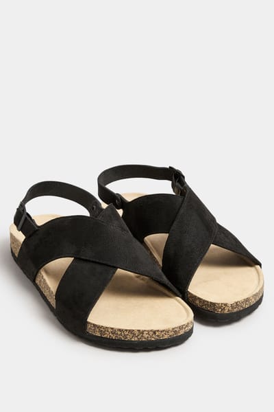Yours Suèdelook Sandalen Met Gekruiste Bandjes In Zwartsize 38EEE