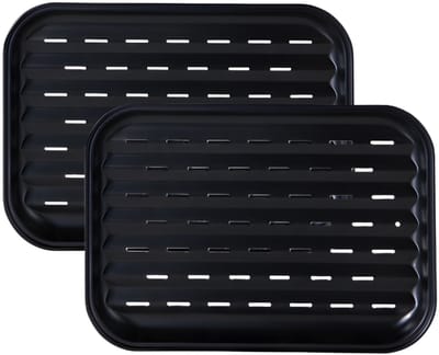 BBQ Collection grillschaal - 2x - staal - 34 x 24 x 2 cm - herbruikbaar - antiaanbaklaag - grillrooster
