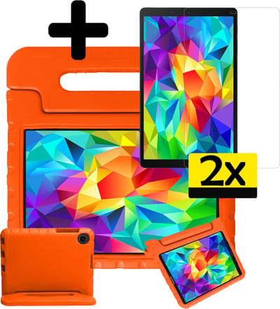 Hoes - Geschikt voor Samsung Galaxy Tab A 10.1 (2019) - Met 2x Screenprotector - Kinderhoes Shockproof Bumper - Kidsproof Case - Tablet Hoesje - Kinder Cover - Oranje