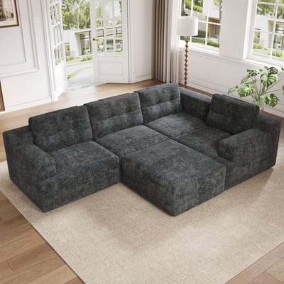 OKWISH Hoekbank 252 x 180 cm - Modulair U Of L Vorm Ontwerp - Voor Woonkamer Of Slaapkamer - Chenille - Grijs