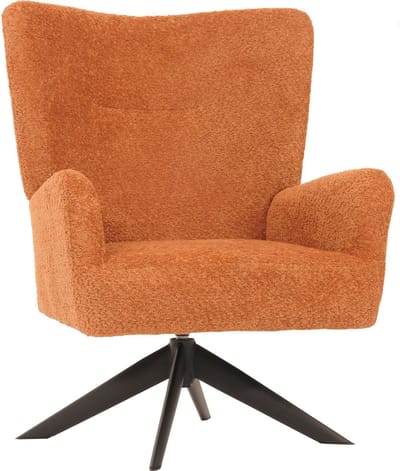 Lounge fauteuil MCW-N65, cocktail fauteuil gestoffeerde fauteuil relaxfauteuil, draaibaar, stof/textiel chenille metaal ~ terracotta