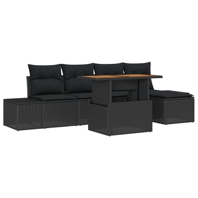 vidaXL - Tuinbank - Set - 6 - st - Zwart - poly - rattan