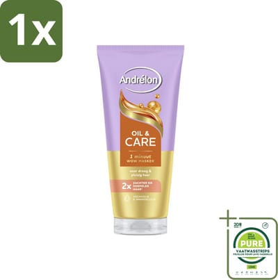 1 x Andrélon – Haarmasker WOW – Oil & Care – 180 ml - Haarmasker - Haar Verzorging - Droog Haar - Pluizig Haar - Arganolie