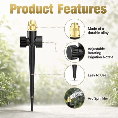 Dubbele verpakking van 2 metalen gazonsproeiers voor tuinirrigatie, automatische 360 graden tuinsproeier voor optimale waterverdeling en grote oppervlakteafdekking