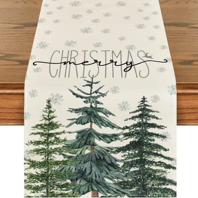 Modieuze dennenboom sneeuwvlok kersttafelloper, seizoensgebonden winter kerst vrolijke keukentafeldecoratie, geschikt voor thuisfeestdecoratie 33x183cm