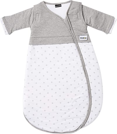 Temperatuurregulerende babyslaapzak met afneembare mouwen - Maat 110 cm, Grijs met Sterren