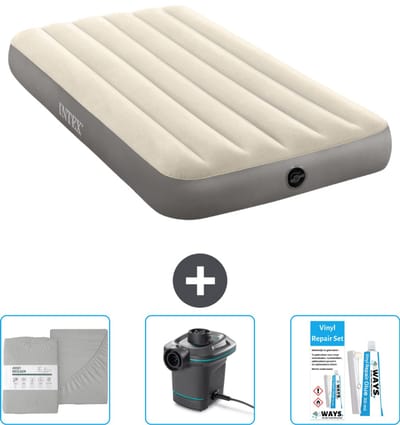 Intex Luchtbed - 1-Persoons - 99 x 191 x 25 cm - Beige - Inclusief Hoeslaken - Pomp en Reparatieset