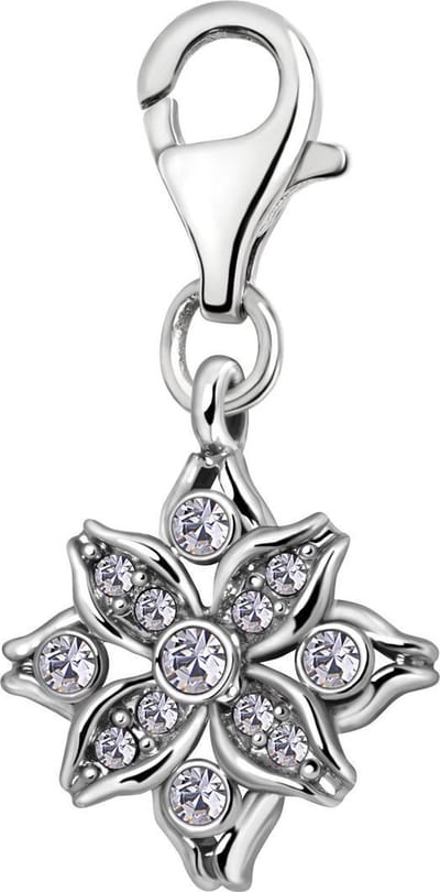 Quiges – Charm – Hanger - 3D Ster Symbool met Zirkonia - Verzilverd - karabijnslot - geschikt - voor - Bedelarmband - QHC086
