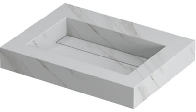 INK Pitch Wastafel Keramische Slab Bak met Drain en Front en Side Skirts Zonder Kraangat - 600x450x90 mm - Calacatta Mat
