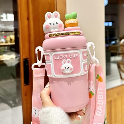 Nieuwe Stijl Riet Thermosbeker  Schattig Meisje Meisje  Hooguitziende Kind Speciale Dubbele Drinkbeker voor School 550ml brown
