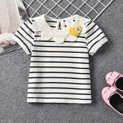 Zomer Kinder T-shirt met Kanten Rand Ronde Hals Top Onderstukken voor Dames 80 zwart