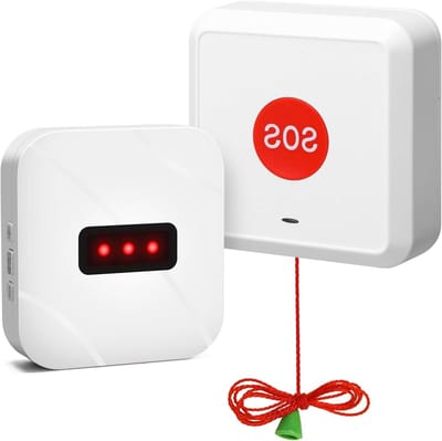 Noodoproeplichtsysteem met trekkoord en oproepknop, 60 dB, 80 dB, 100 dB, instelbaar volumealarm, waterdicht, draadloos bereik van 300 meter, ontworpen voor toevallige vallen in de badkamer