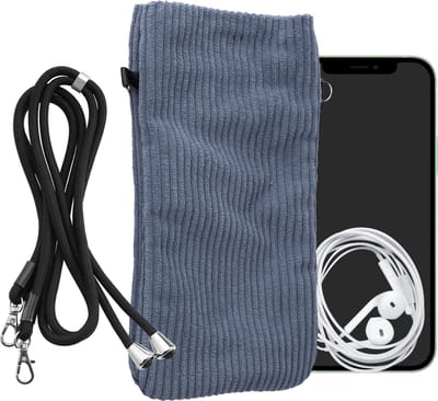 kwmobile Telefoontasje geschikt voor XXL - 7" smartphone - Universeel smartphone hoesje van corduroy - Met telefoonkoord - In vintage blauw