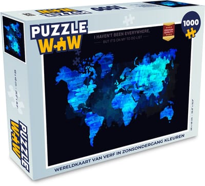 Puzzel Wereldkaart - Verf - Zonsondergang - Legpuzzel - Puzzel 1000 stukjes volwassenen
