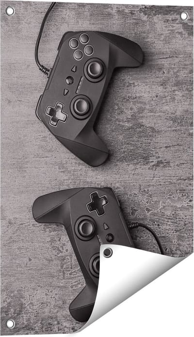 Gards Tuinposter Twee Game Controllers op Tafel - Gaming - 40x60 cm - Tuindoek - Tuindecoratie - Wanddecoratie buiten - Tuinschilderij