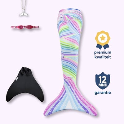 Unicorn zeemeerminstaart maat 122-128 - monovin met voetvakken - zwembril en ketting