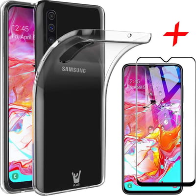 Hoesje geschikt voor Samsung Galaxy A70 Hoesje + Screenprotector Full Screen - Transparant - Siliconen