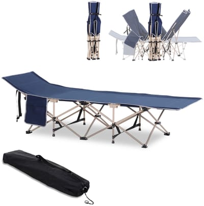 Killogood Veldbed - campingbed - opvouwbaar - weerbestendig - incl. draagtas - 190 cm x 68 cm x 52 cm - blauw