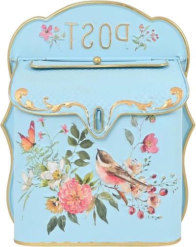 Wandbrievenbus Decoratief - Antieke Stijl - Post Opslag - Bloemen Vogelpatroon - 11 x 4.3 x 12.2 Inch - Goudkleurig