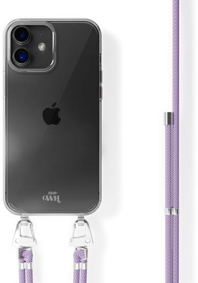 xoxo Wildhearts siliconen hoesje - Geschikt voor iPhone 11 - Telefoonhoesje - Hoesje met koord - telefoonkoord - Transparant hoesje - Paarse koord