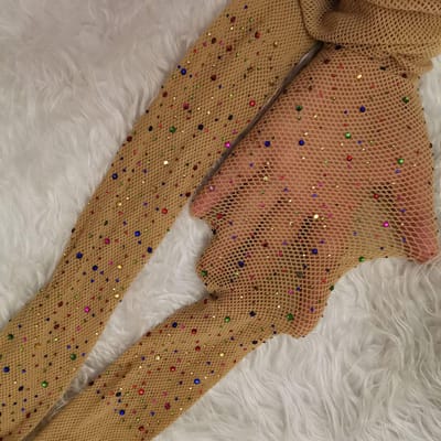Mode Glanzende Strass Diamant Dij Vrouwen Zwarte Nachtkousen Sexy Mesh Visnet Panty Kousen Panty Lingerie Kousen One Size brown