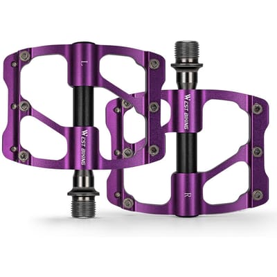 3 Gesloten Lagers Fiets Platte Pedalen Aluminiumlegering Fietspedalen met 12 Antislip Pinnen paars
