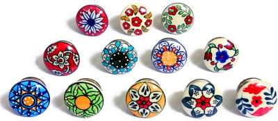 TRANKIELO® - Set van 12 handgeschilderde keramische knoppen – 40 mm diameter – Unieke bloemenontwerpen – Perfect voor kasten en laden
