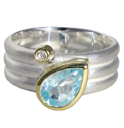 Schitterende Zilveren Brede Ring met Topaas en Bergkristal 16.50 mm. (maat 52) model 4 Carmen