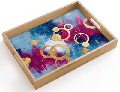 Dienblad hout 40x30 cm - Schootdienblad - Cirkels - Goud - Abstract - Borrelplank rechthoek - Plateau dienbladen