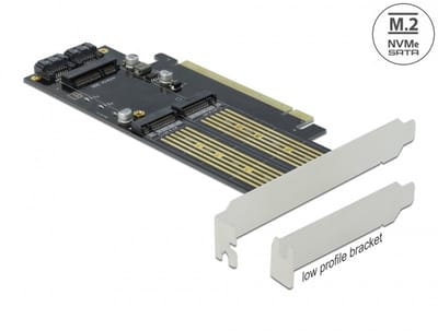 Delock PCI Express x16 Card to 1 x M.2 Key B + 1 x NVMe M.2 Key M + 1 x mSATA - Low Profile Form Factor