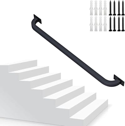 Trapleuning Set - Wandmontage Leuning - Veiligheid Binnen - Smeedijzeren Constructie - 180 cm - Zwart