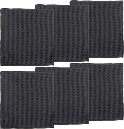 Zovator Pack of 6 Dishcloths Washable 20 x 20 cm Black Cleaning Cloths Microfibre Reusable Waffle Cloths Absorbent - ShopVlot