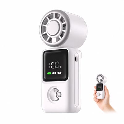 VHV - Ventilator - Handventilator - Mini ventilator - Handventilator met Digitaal Display - 3600mAh Draagbare Mini Ventilator met 5 Snelheden - Stille Handheld Fan met Koord - Compact voor Kantoor en Reizen - Wit