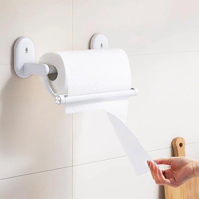 Keukenrolhouder - geen boren nodig - papierhouder voor badkamer en woonkamer - Scottex keukenfolie en aluminium (wit)