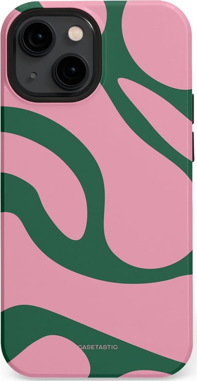 Casetastic hoesje geschikt voor Apple iPhone 13 mini - MagSafe - Dubbellaagse bescherming - Groen Roze Dansende Vormen - Fashion Case - Lichtroze Donkergroen