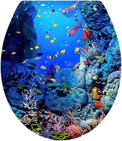 Toiletdeksel Sticker - WC Bril Cover - Badkamer Decoreren - Zeewereld Patroon - 30 x 35 cm - Blauw