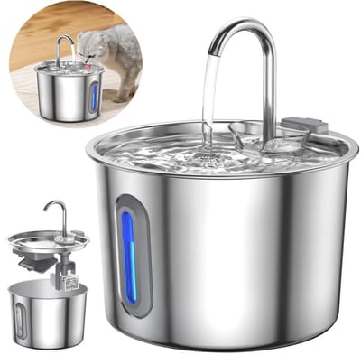 2,2L drinkfontein voor huisdieren - Drinkfontein voor katten - Slimme automatische waterstroom - Drinkbak voor honden - Roestvrij staal - Stil - Grote capaciteit - Zilver