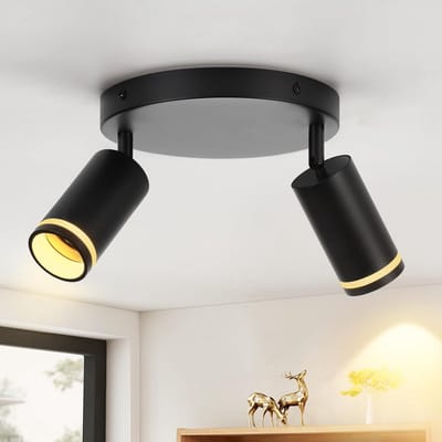 Glitzerlife - Plafondspot Plafondlamp - 2xGU10 fitting - Draaibaar en Kantelbaar - Opbouwspots - Metaal Mat Zwart - Ø20cm - Modern voor Hal Keuken Woonkamer