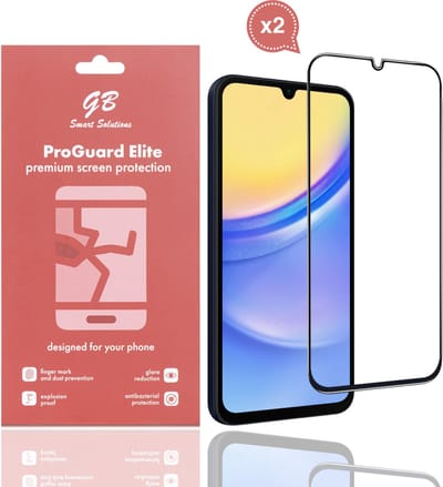 GB ProGuard Elite Screenprotector voor Samsung Galaxy A15 – 2 stuks – Gehard Glas – Volledige Dekking – Krasbestendig & Schokabsorberend