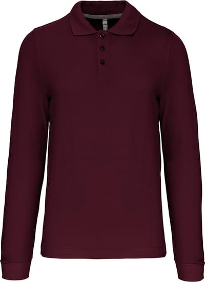 Herenpoloshirt met knopen en lange mouwen Wijnrood - 3XL