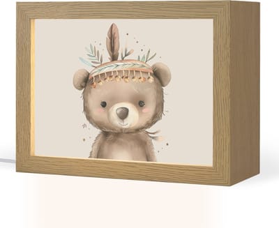 Nachtlampje 20x15 cm - Kinder lampje - Beer - Boho - Indianentooi - Dieren - Tafellamp kinderkamer - Slaapkamer lamp - Bedlamp kinderen - Kinderlampje stopcontact - Wandlamp babykamer - Nachtlampjes