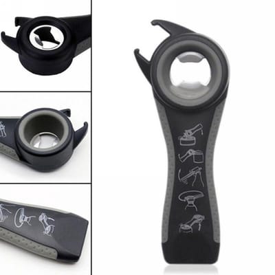 Finnacle - 5-in-1 opener - Bieropener - Blikopener - Keukengerei - Multifunctioneel - Flesopener - RVS/Siliconen - Zwart/grijs