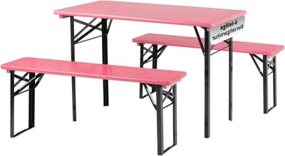 Biertafelset Hout - Picknicktafel set - Feestelijke bijeenkomst - Inklapbaar ontwerp - 117 cm lengte - Roze